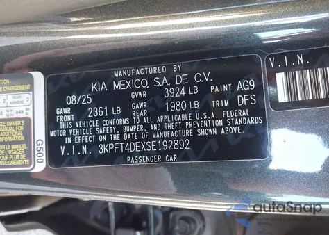 2025 Kia K4 Lxs from USA, damaged, VIN 3KPFT4DEXSE192892